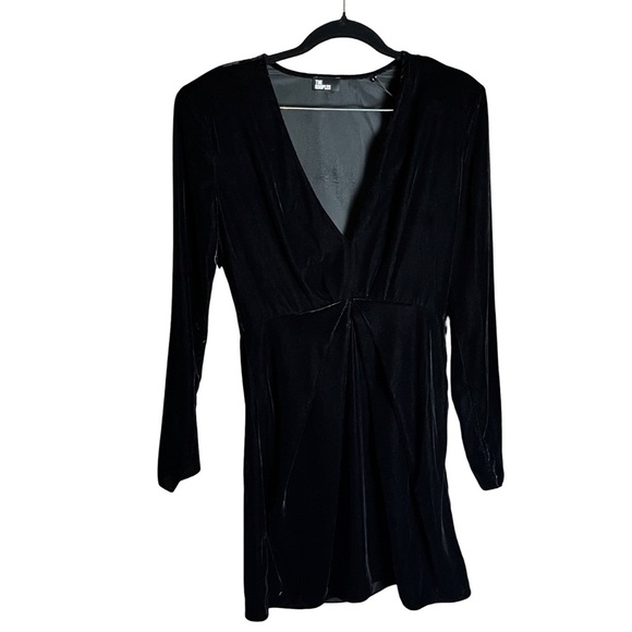 The Kooples Velvet Black Faux Wrap Mini Dress Long Sleeve Size 6 Cocktail Party - Picture 9 of 16